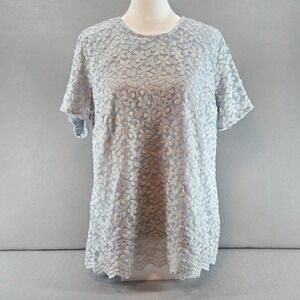 TEDDI ROSE Light Blue Lace Overlay Short Sleeve Keyhole Back Top XL - NWT